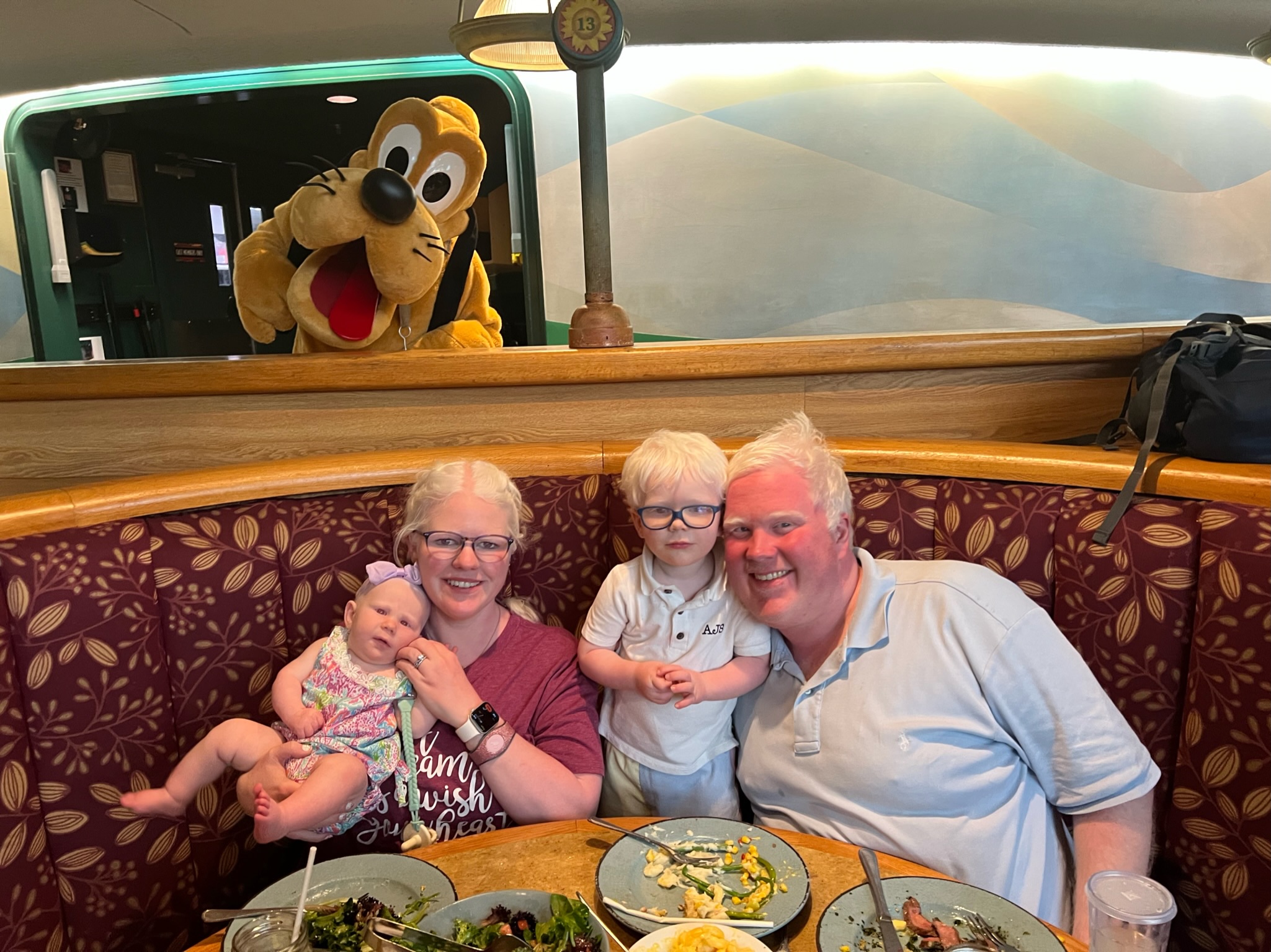 Andrew, Katherine, AJ, Charlotte, and Pluto at The Garden Grill restaurant